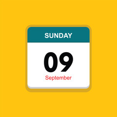 september 09 sunday icon with yellow background, calender icon