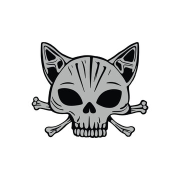 cat vector Halloween kitten skull bone skeleton cartoon icon logo design