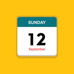 september 12 sunday icon with yellow background, calender icon