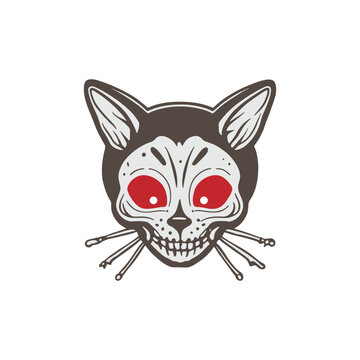 cat Halloween kitten skull bone skeleton symbol cartoon icon logo design