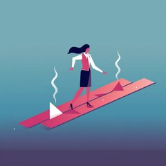Female leader stands on arrows and points direction forward. Concept business illustration, Generative AI
