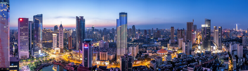 ..Aerial photography of the night view of urban architectural landscapes in Wuhan, China..