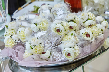 Gifts to the guests of the holiday. Wedding Party decor