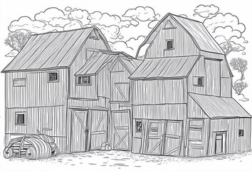 line art cartoon black and white of farmer coloring book for toddler's coloring book no background.