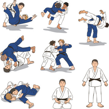 Various motions and poses of Judo athletes