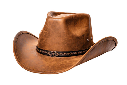 Brown leather cowboy hat isolated on transparent background. PNG file, cut out