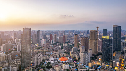 Wuhan urban landscape under the sunset of aerial photography