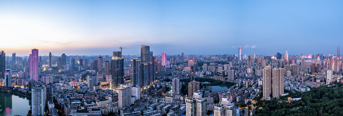 Wuhan urban landscape under the sunset of aerial photography