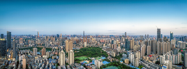 Wuhan urban landscape under the sunset of aerial photography
