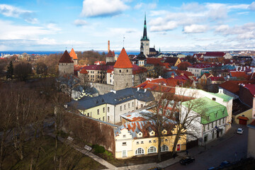 Fototapeta premium Top View of old town on sunny day. Tallinn, Estonia