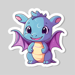 Trendy cartoon flat style dragon character sticker logo stylized vector illustration symbol year of dragon 2024 green blue color logo. Cute dragon with big eyes