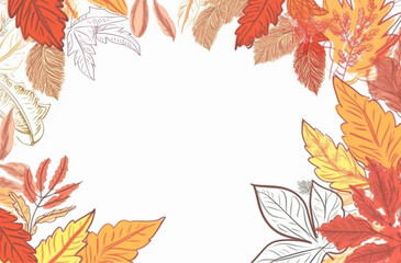 Fototapeta na wymiar Hand drawn colorful autumn leaves on a white background in the form of a frame. AUTUMN BANNER