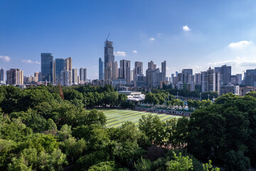 Obraz premium Aerial photography of modern architectural landscape in Wuhan CBD, China