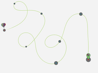 hot airballoon line routes. Path for a flight trip. Travel itinerary from start point. Balloon complicated route.  