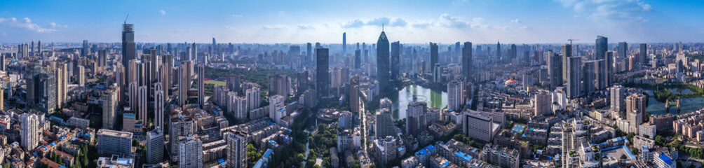 Naklejka na ściany i meble Aerial photography of modern architectural landscape in Wuhan CBD, China