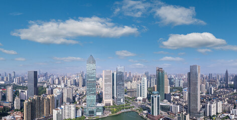 Aerial photography of modern architectural landscape in Wuhan CBD, China