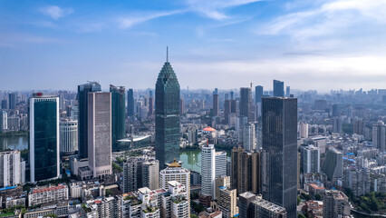 Fototapeta premium Aerial photography of modern architectural landscape in Wuhan CBD, China