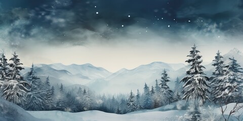 Fototapeta na wymiar AI Generated. AI Generative. Merry christmas xmas new year winter holiday forest landscape. Decoration poster background adventure explore north