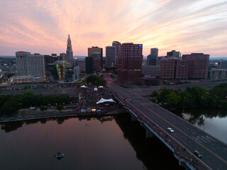 Hartford Connecticut Skyline High Angle Aerial at Sunset