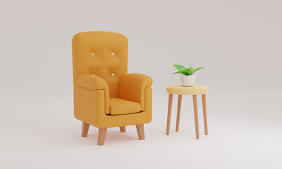 Yellow sofa with tree pot on the wood table 
