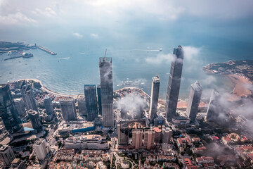 Aerospace Chinese coastal city landscape panoramic view