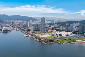 Fototapeta na wymiar Aerospace Lianyungang City Coastline landscape panoramic view