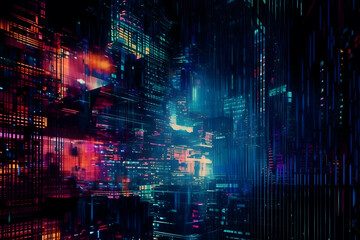 Obraz premium Futuristic cyberpunk space city with neon lights at night. Gaming, sci-fi metaverse