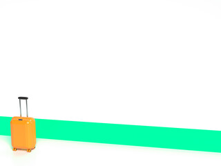 Background with travel suitcase and empty space for text. Optimistic 3D illustration of an orange suitcase.