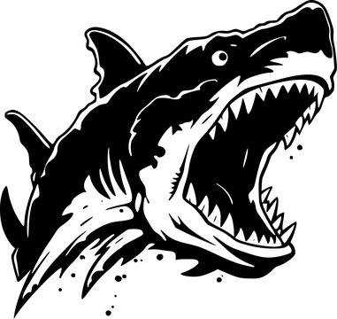 recommend clip art: Shark - Black and White Isolated Icon - Vector illustration