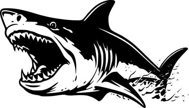 black and white shark with open mouth clip art preview