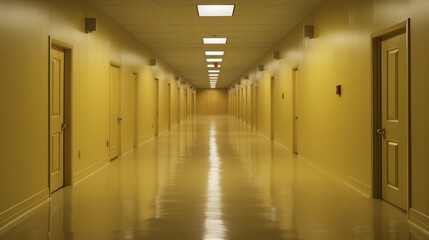 An empty room with yellow walls. Beautiful illustration picture. Generative AI