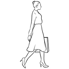 Woman Shopping Line Drawing.