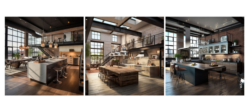 room urban loft kitchen interior design