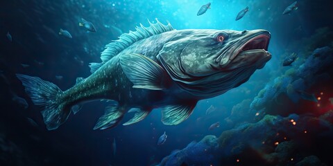AI Generated. AI Generative. Realistic photo illustration of atlantic cod fish. Fishing underwater wild nautical world. Sea ocean seafood promotion - obrazy, fototapety, plakaty