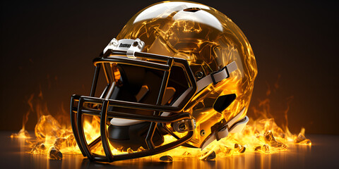 A black and gold football helmet on a gray background