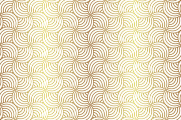 Luxury seamless gold circle stripe line and fan shape pattern, vector background illustration.