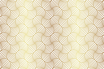 Luxury seamless gold circle stripe line and fan shape pattern, vector background illustration.