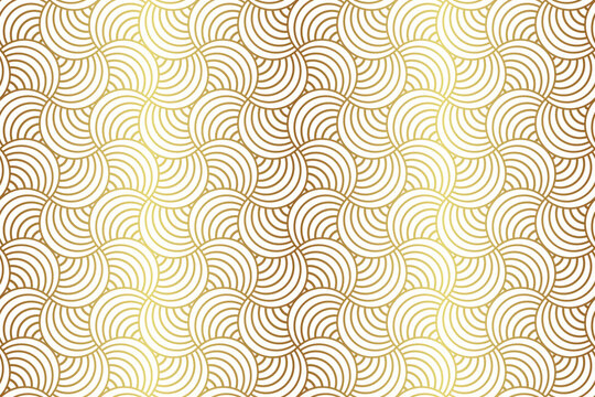Luxury seamless gold circle stripe line and fan shape pattern, vector background illustration.