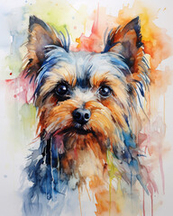 Abstract and watercolor expressionist digital painting of a yorkie