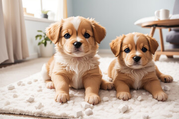 A group of cute puppies in the house.,generative AI