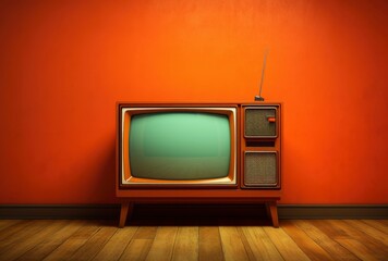 Retro old TV set receiver on wall background. Vintage instagram style filtered photo, Generative AI