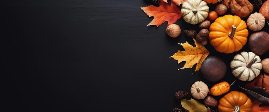 Thanksgiving day. composition of pumpkins and autumn vegetables and fruits. Anamorphic video