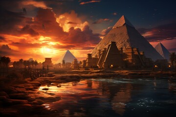Misteri delle Grandi Piramidi: Rivelazioni di una Civiltà Avanzata al di là della Nostra Comprensione - Generative AI 10 - obrazy, fototapety, plakaty