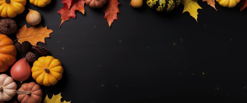 Thanksgiving day. composition of pumpkins and autumn vegetables and fruits. Anamorphic video
