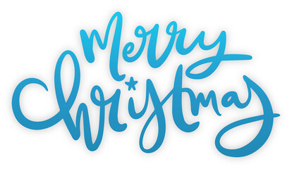 Blue MERRY CHRISTMAS brush lettering with drop shadow on transparent background