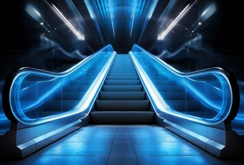 Fototapeta premium A panoramic angle of Escalator, Generative AI