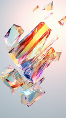 Fototapeta premium Broken glass prism through which sunlight passes and falls on plain pastel rainbow magenta surface. Abstract colorful background. 