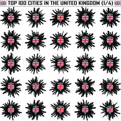 Top 100 City Skyline Silhouettes in United Kingdom Flag Sticker Emblem Badge Travel Souvenir Part 1