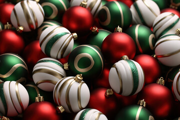 Colorful christmass ornaments. Festive background, AI generative, illustration.