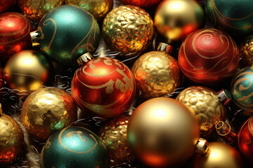 Colorful christmass ornaments. Festive background, AI generative, illustration.